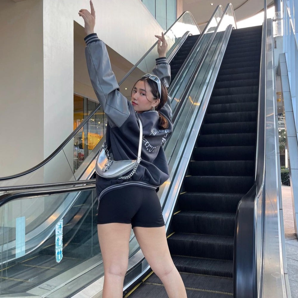 PU Patchwork Letter Leather Jacket