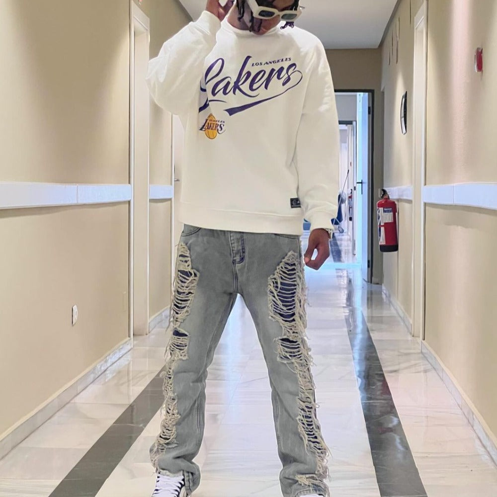 Urban Street Distressed Straight Leg Jeans