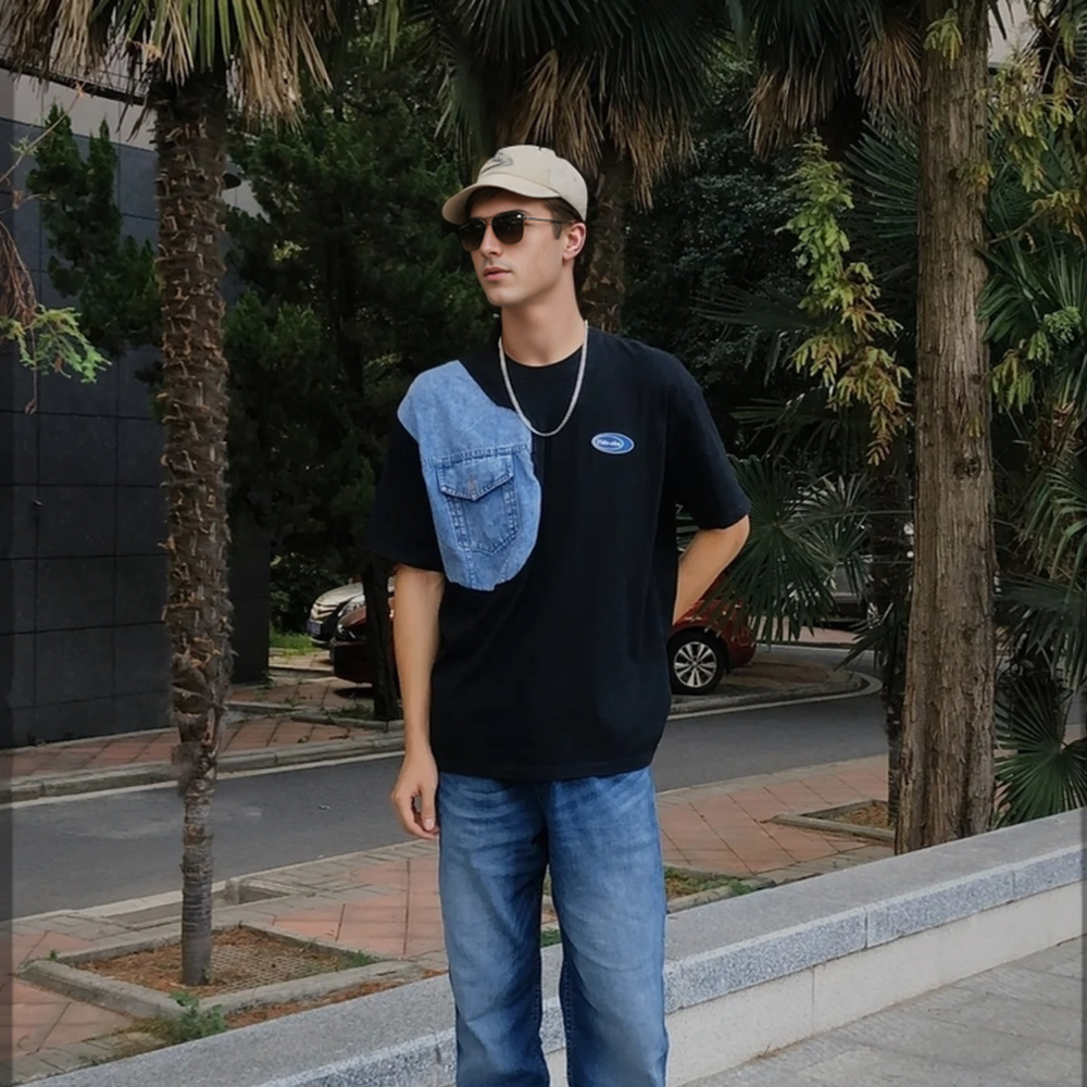 Japanese Denim Spliced T-shirt