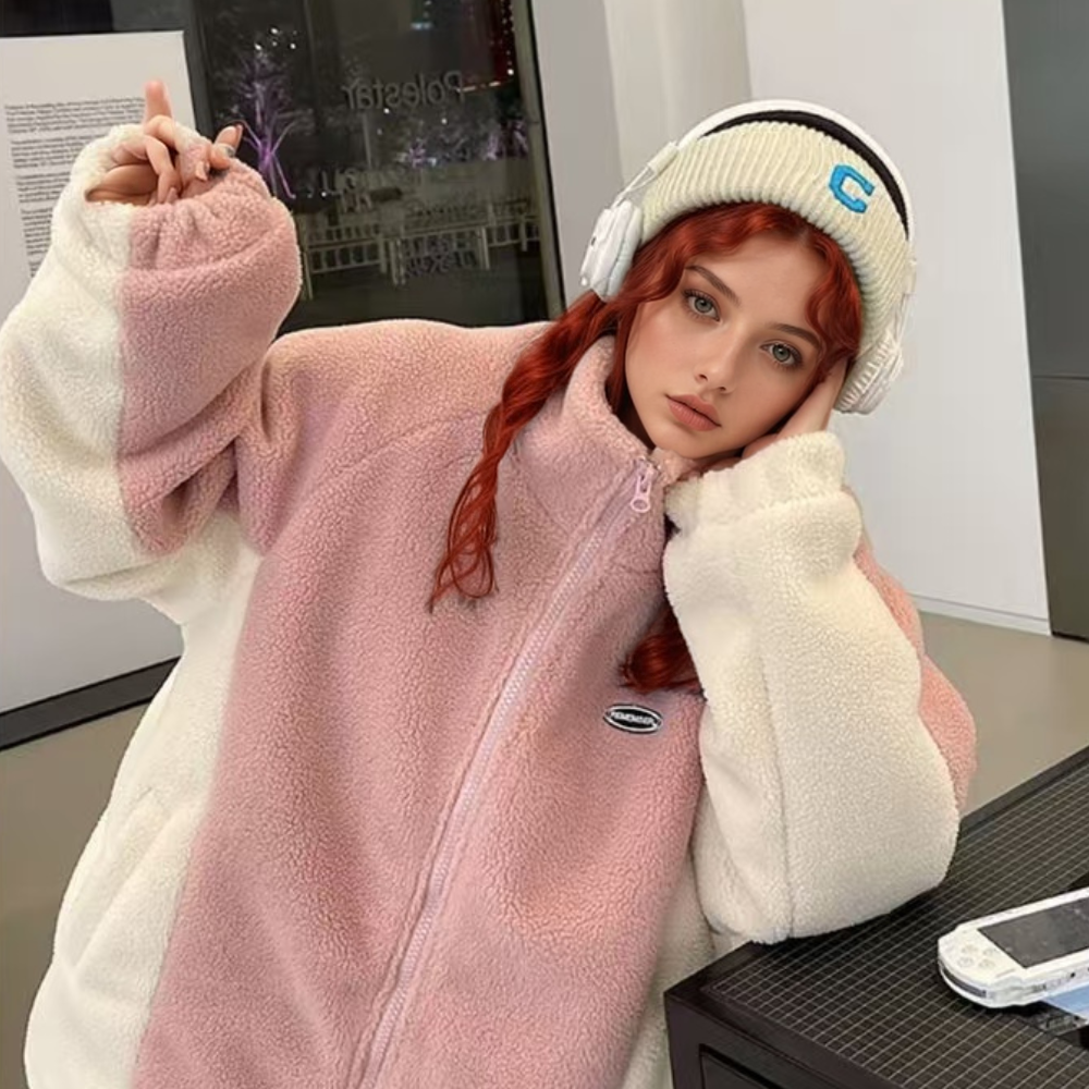OOC' Vintage Color Blocking Sherpa Coat