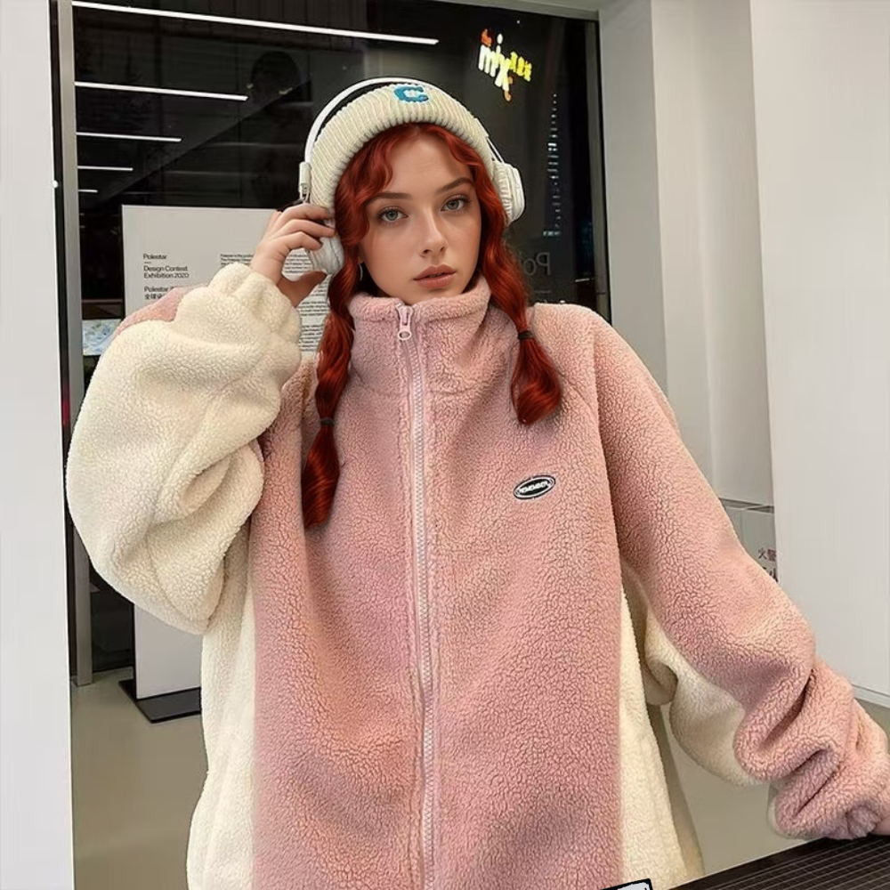 OOC' Vintage Color Blocking Sherpa Coat