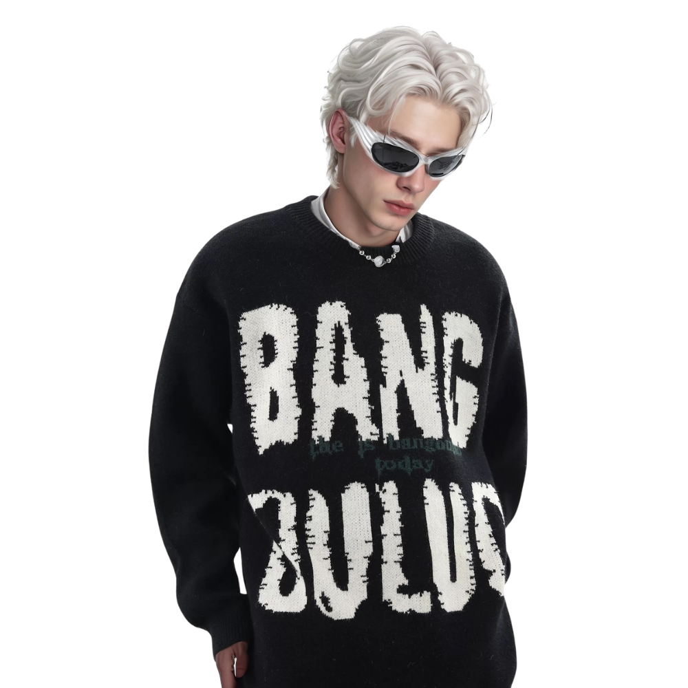 OOC' Lettering Print Loose Sweater