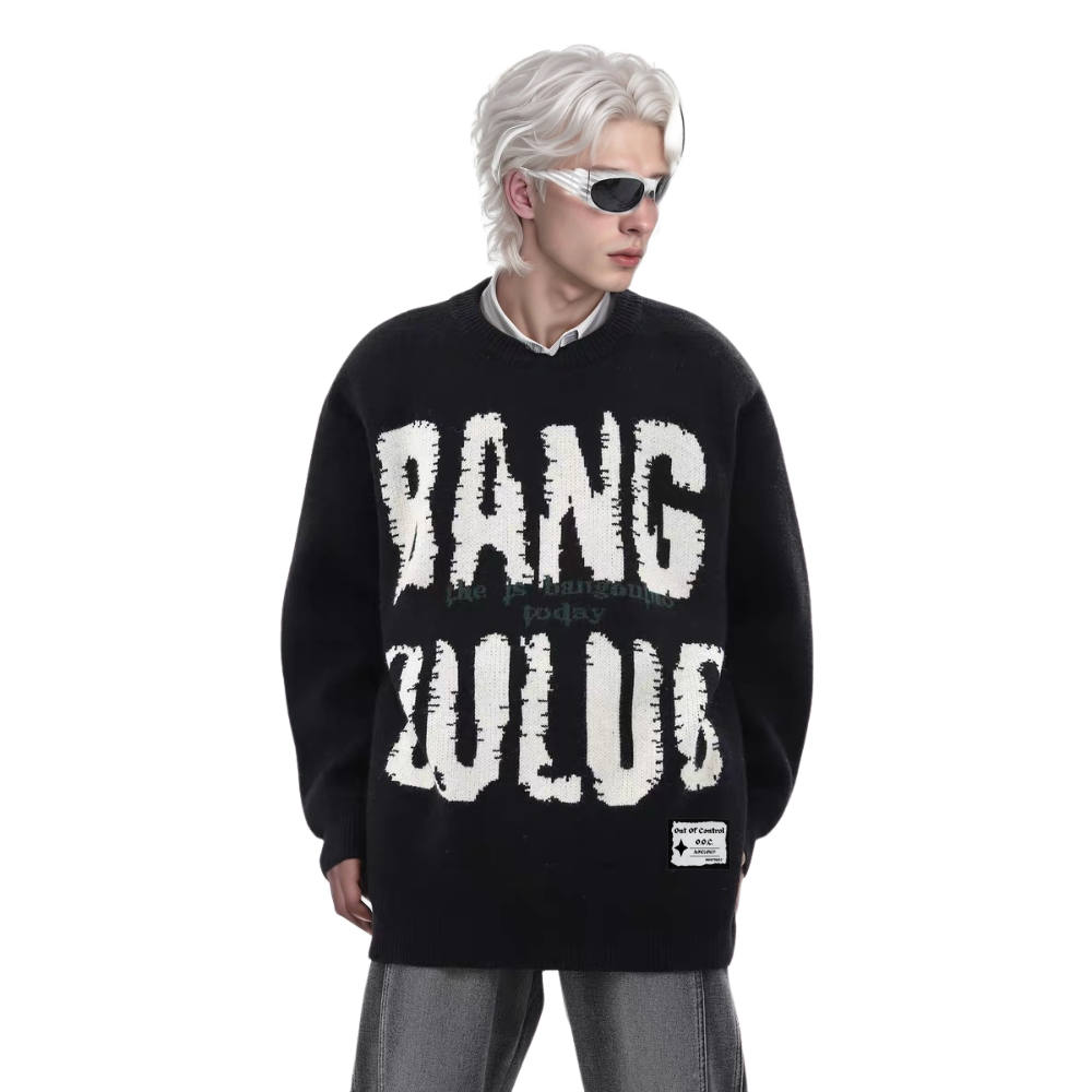 OOC' Lettering Print Loose Sweater