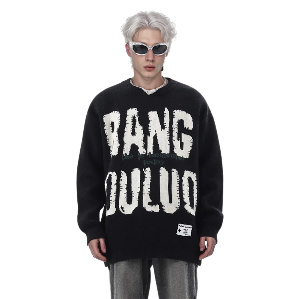 OOC' Lettering Print Loose Sweater