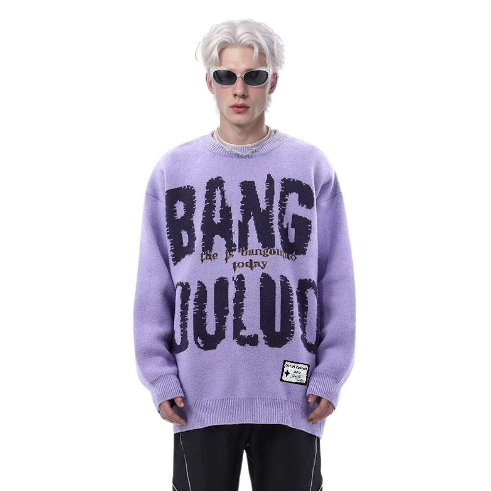 OOC' Lettering Print Loose Sweater
