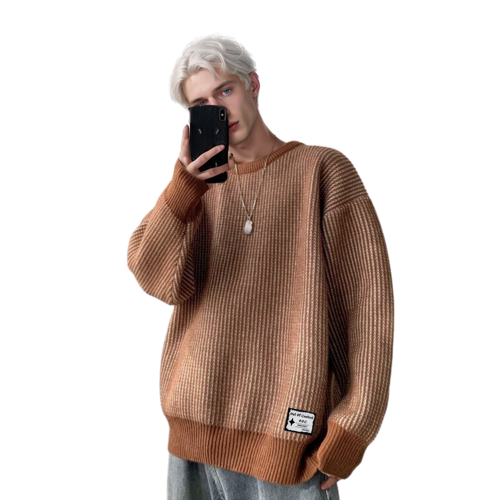 OOC' Vintage Loose Crewneck Pinstripe Knit Sweater