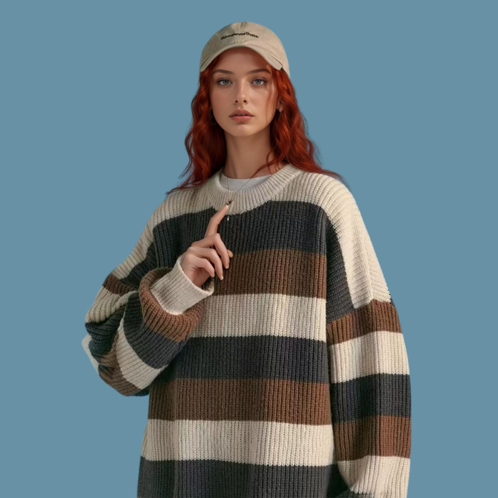OOC' Retro Three-Color Patchwork Striped Knitted Sweater