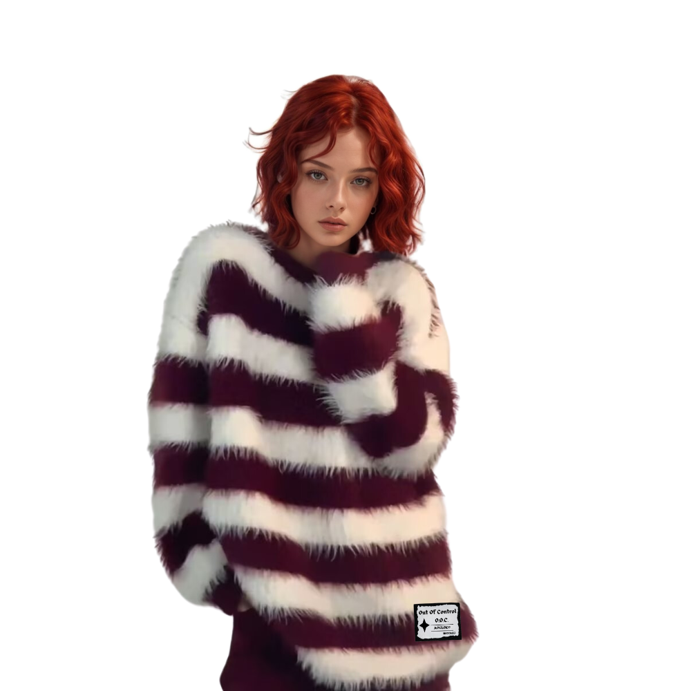 OOC' Colorblock Striped Faux Mink Sweater