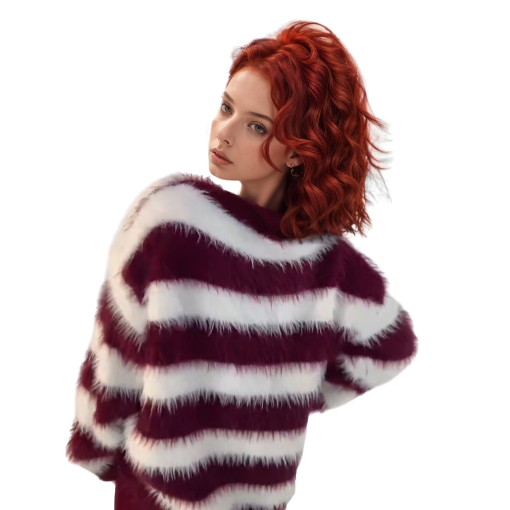 OOC' Colorblock Striped Faux Mink Sweater