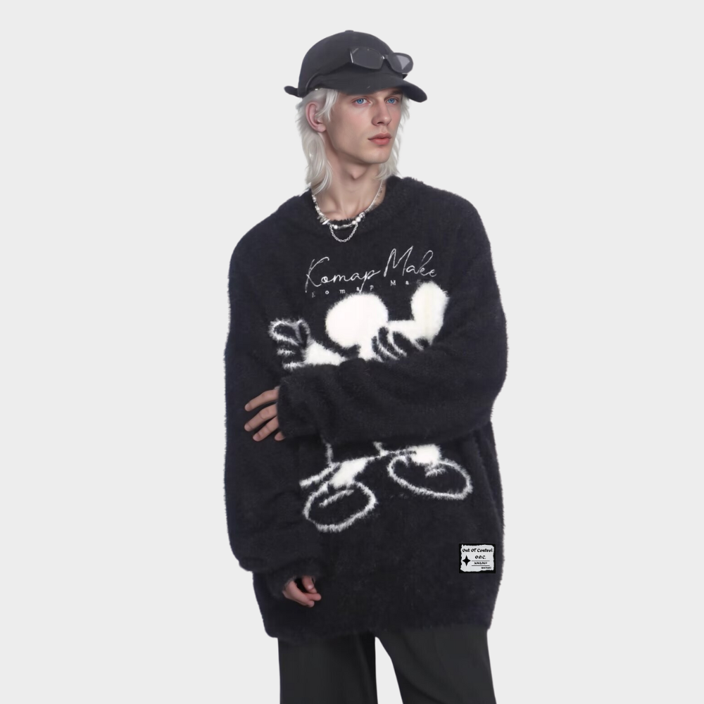 OOC' Cartoon Mickey Mouse Letters Crewneck Sweater