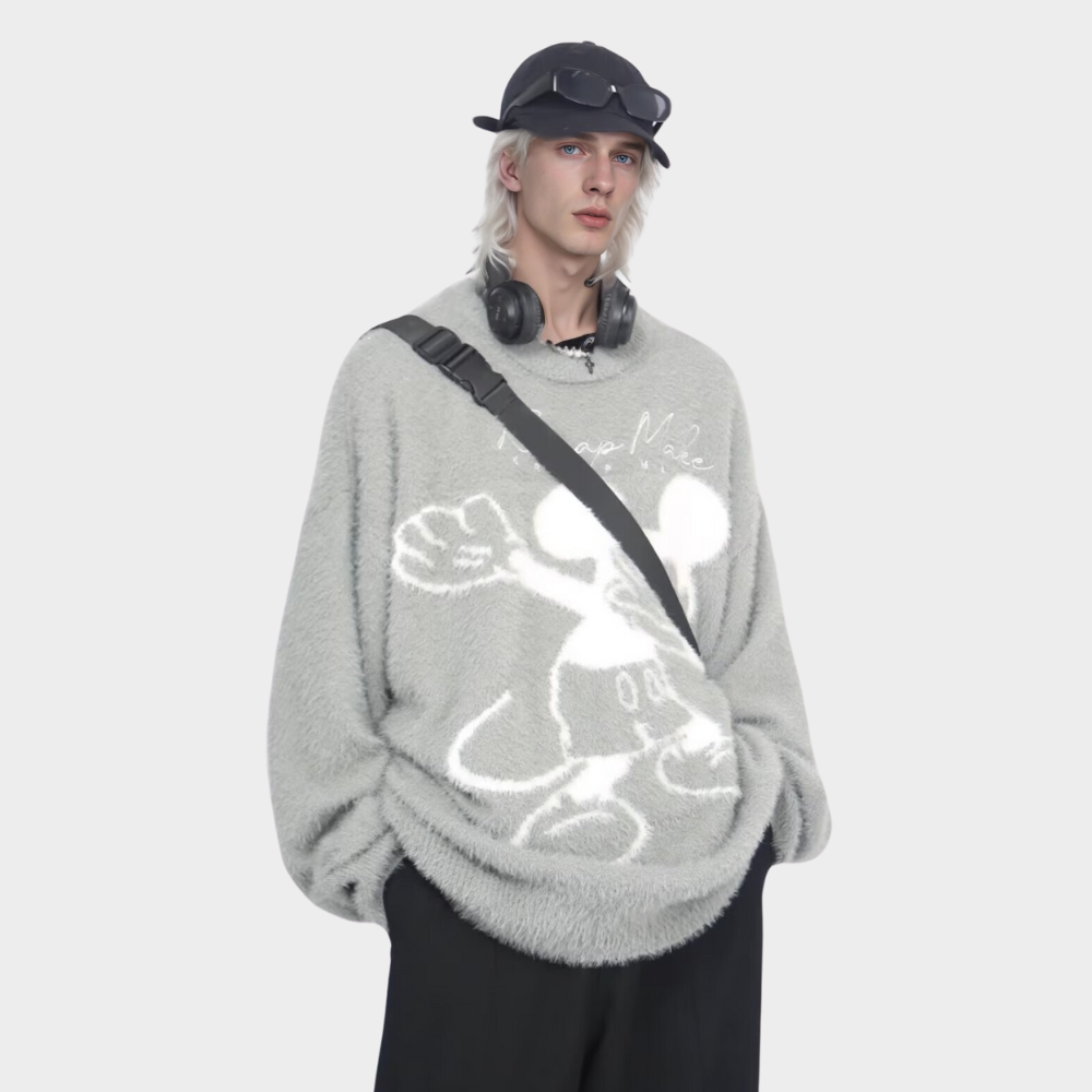 OOC' Cartoon Mickey Mouse Letters Crewneck Sweater