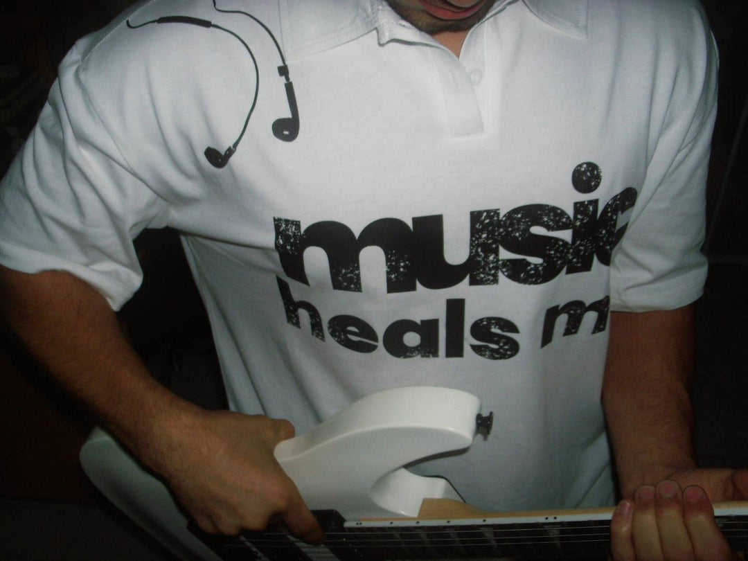 Unseen Echoes music heals me polo shirt