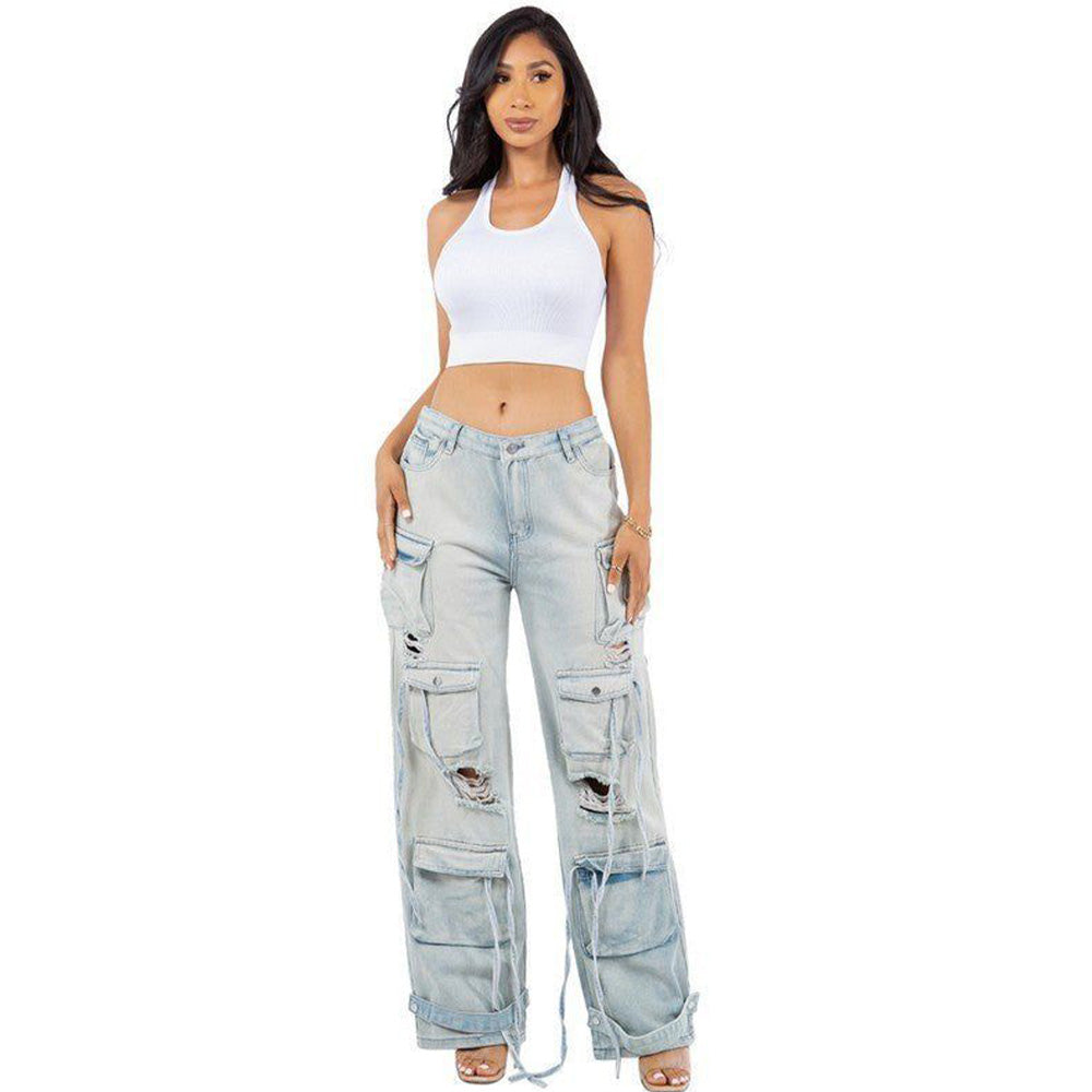 Punk Multi-pocket Ripped Jeans