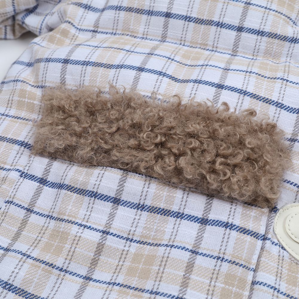 【NOW TREND】Plaid Button Lambskin Collar Coat