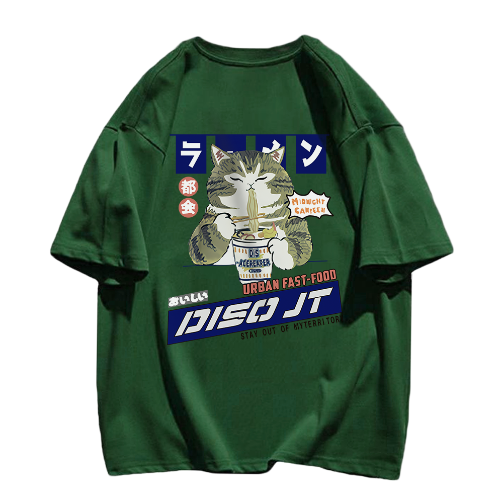 Japanese Greedy Cat Print T-shirt
