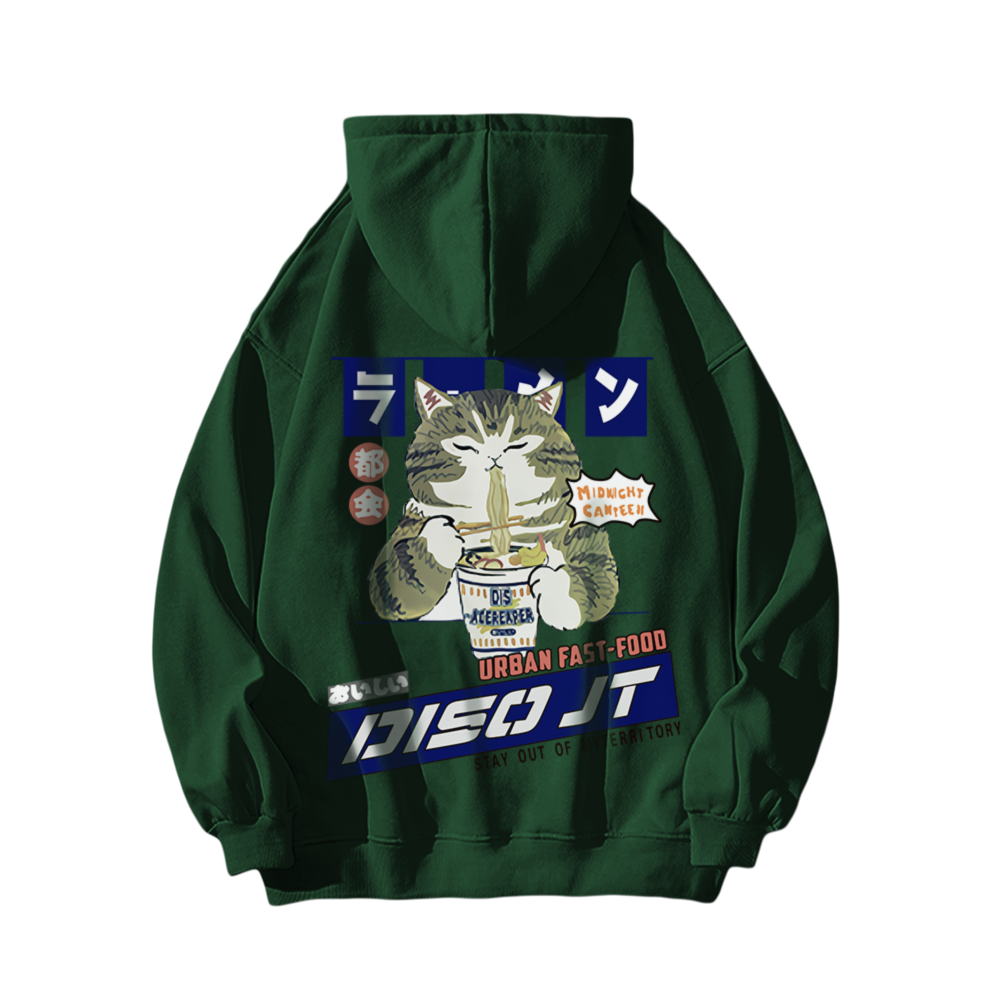 Japanese Greedy Cat Print Hoodie