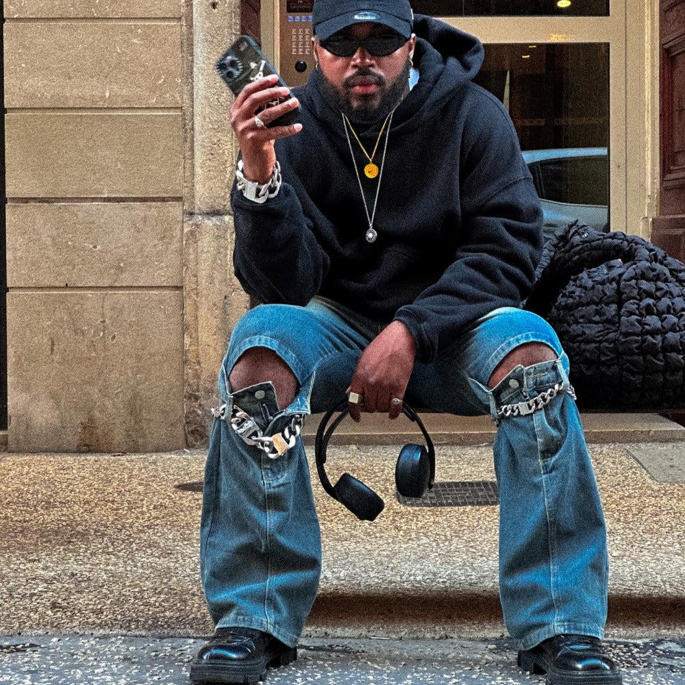 Urban Lace-Up Panel Baggy Jeans