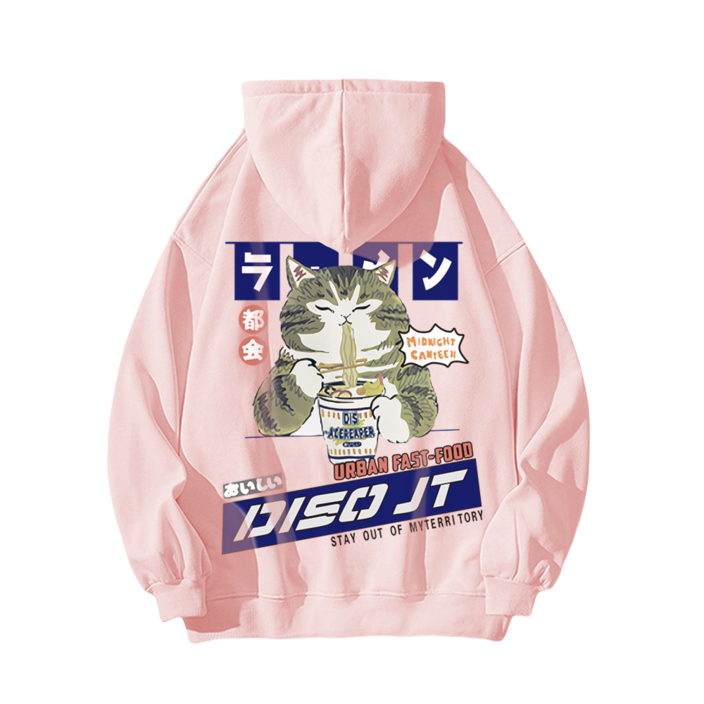 Japanese Greedy Cat Print Hoodie