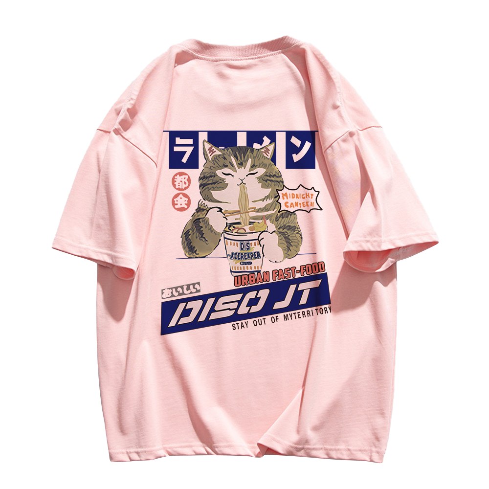 Japanese Greedy Cat Print T-shirt