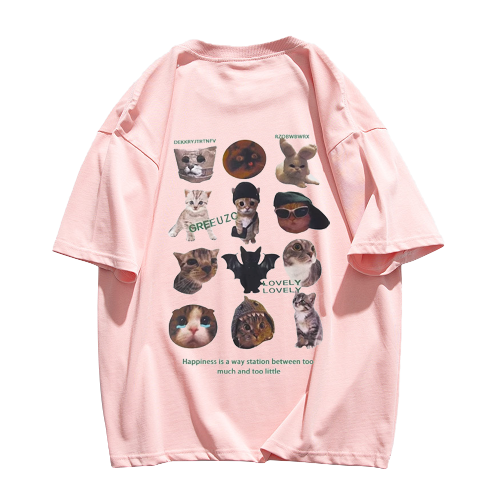 Cartoon Anime Cat Print T-shirt
