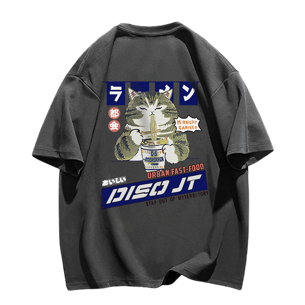 Japanese Greedy Cat Print T-shirt