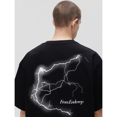 Street Philanthropist Lightning Print Short Sleeve T-Shirt Summer Tide High Street Details