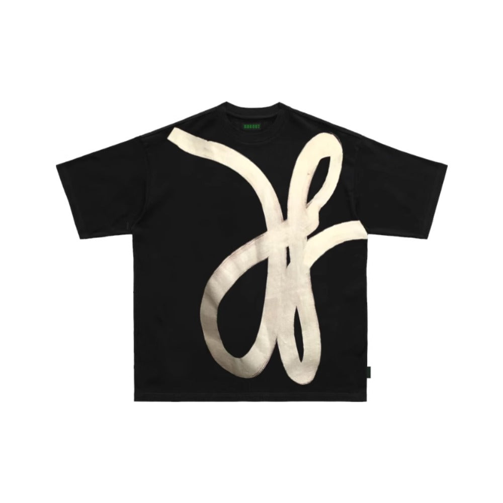 Street Philanthropist Irregular Print Short Sleeve Crew Neck Stream Loose Tee