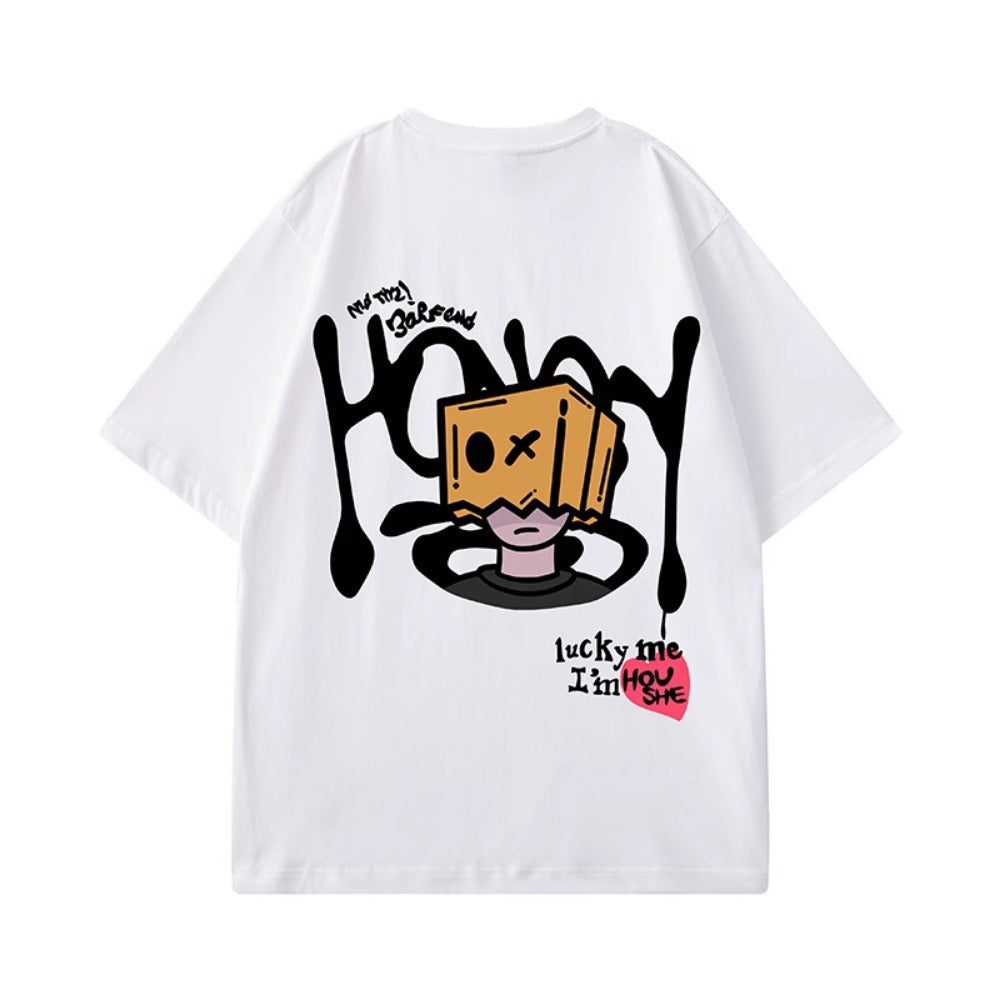 Street Philanthropist Trendy Brand Spoof Hip Hop Graffiti Short Sleeve Men's Trend Large Size Men's High Street Half Sleeve T-Shirt