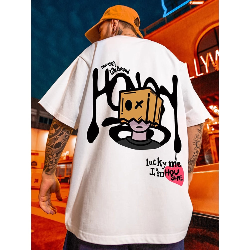 Street Philanthropist Trendy Brand Spoof Hip Hop Graffiti Short Sleeve Men's Trend Large Size Men's High Street Half Sleeve T-Shirt