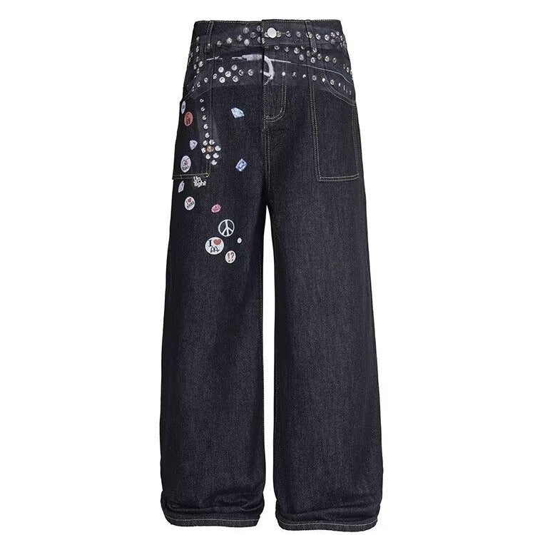 Unseen Echoes Punk Peace Patch Denim Jeans