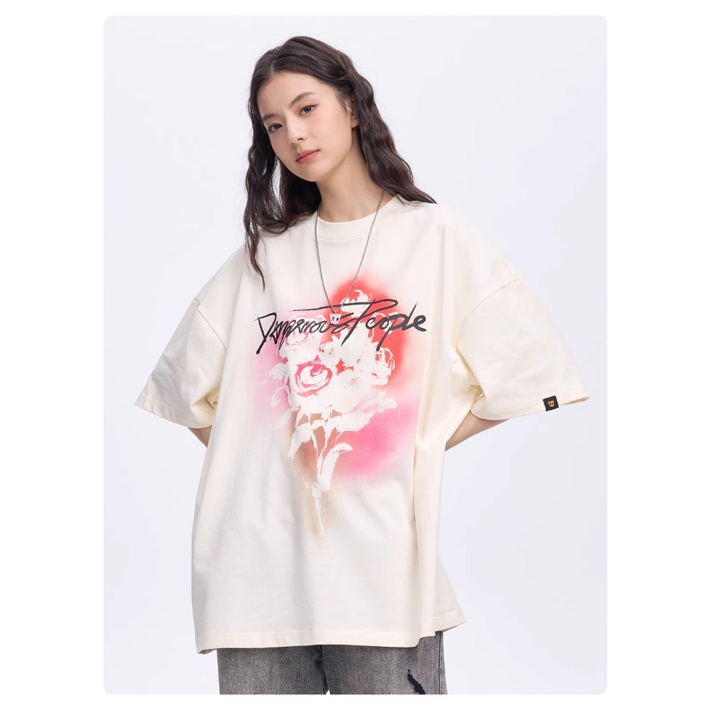 Street Philanthropist Vintage Street Rose Trend Loose Casual Versatile Short Sleeve T-Shirt