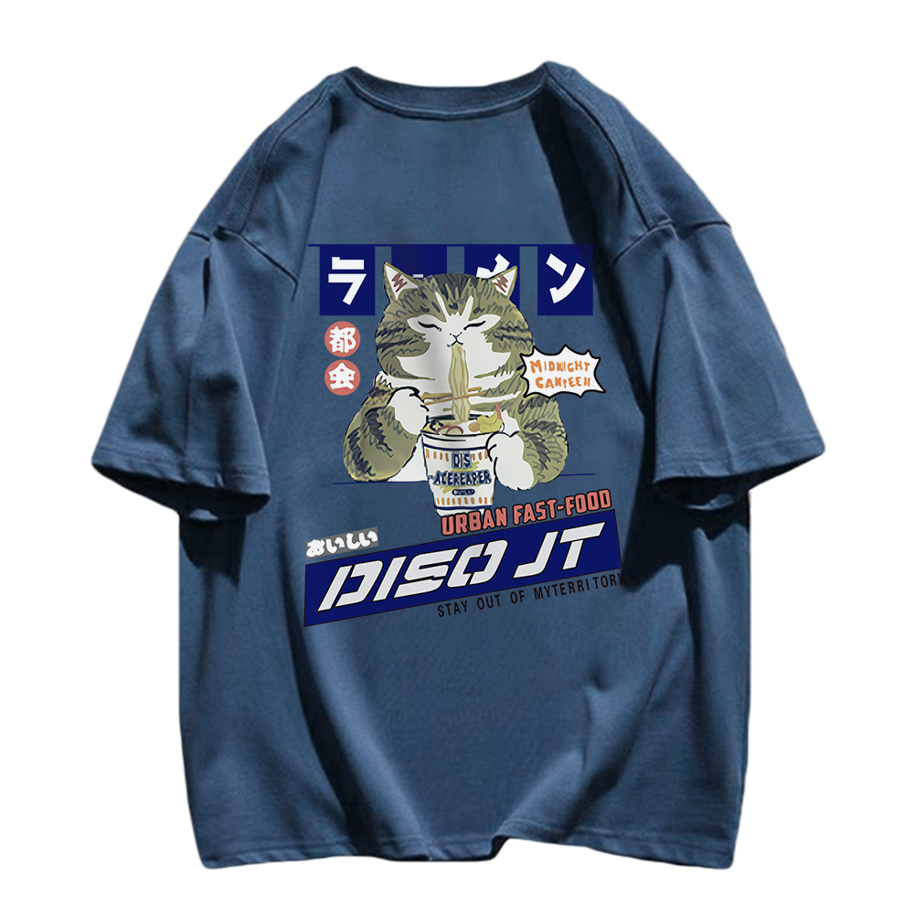 Japanese Greedy Cat Print T-shirt