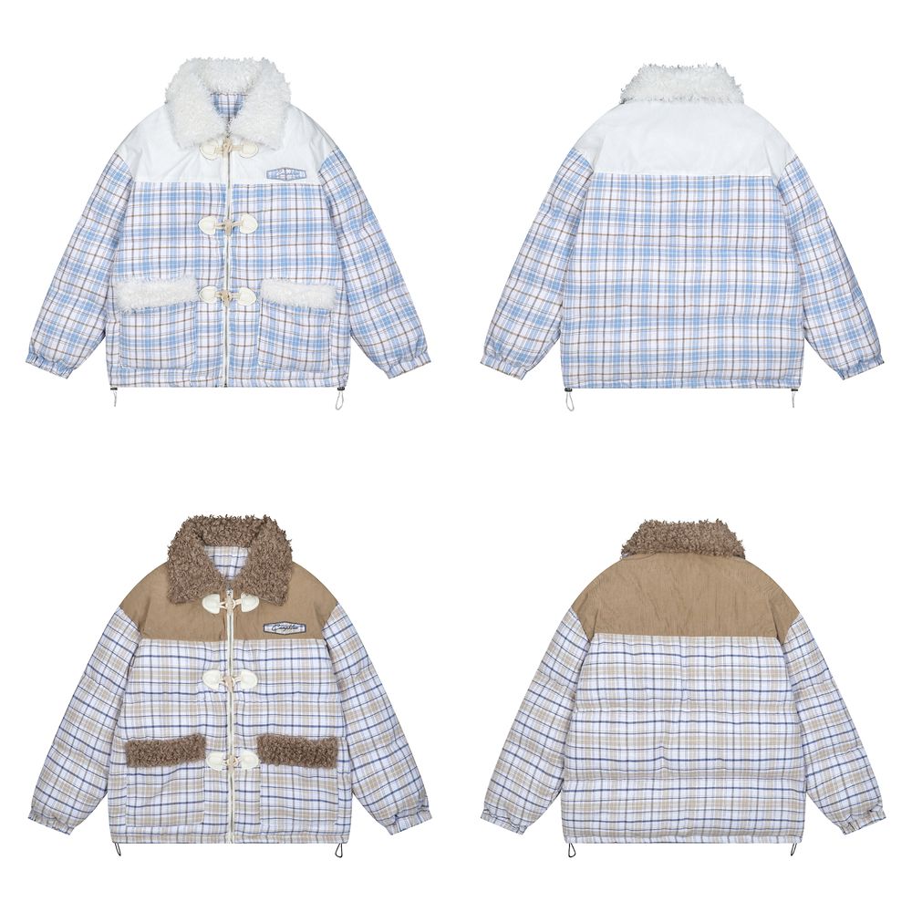 【NOW TREND】Plaid Button Lambskin Collar Coat