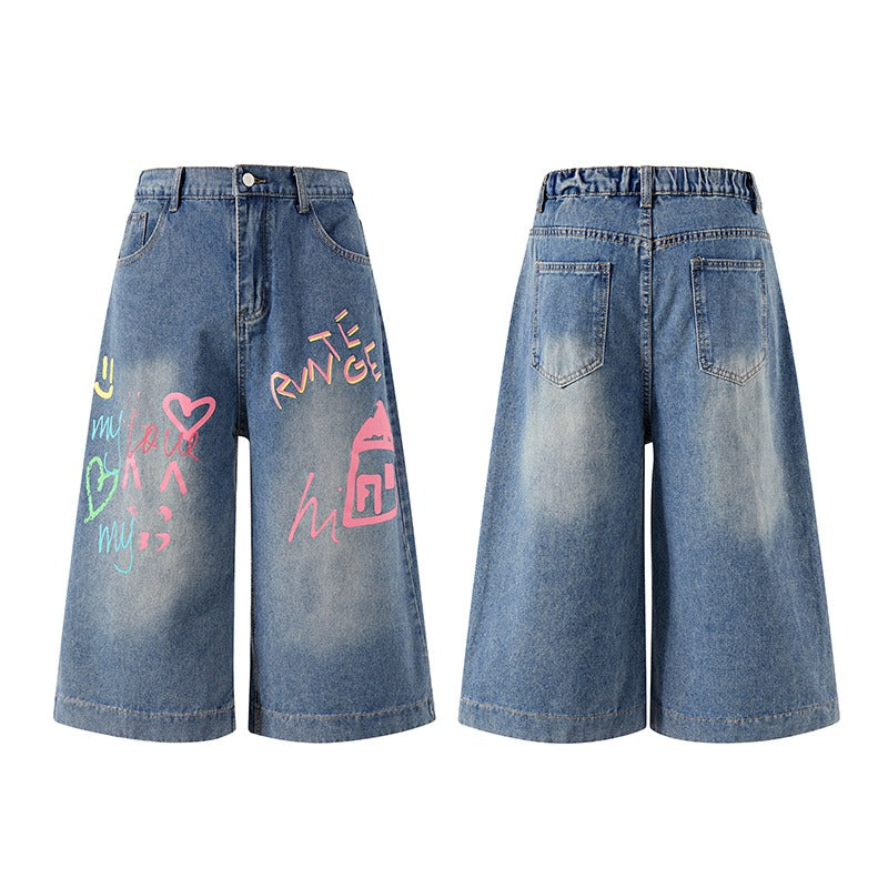 Unseen Echoes Graffiti Hearts, Handmade Starts Jeans