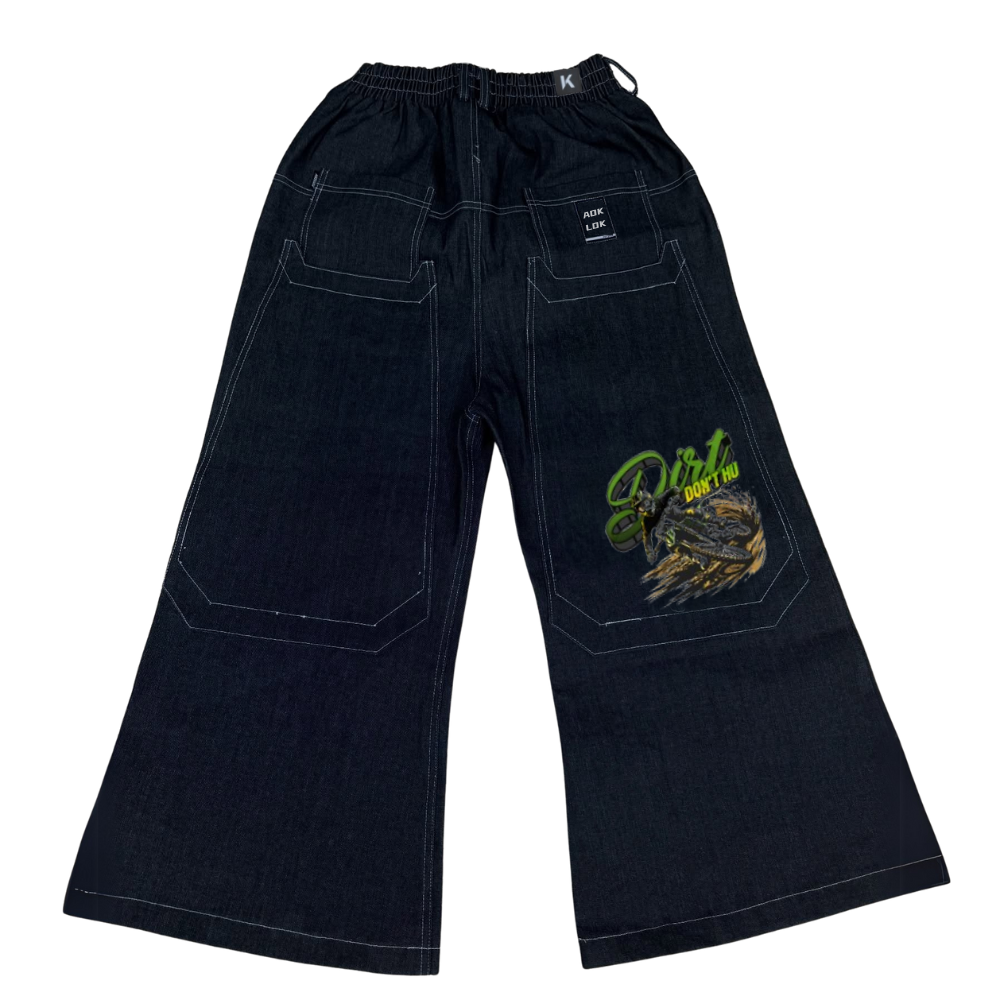 BAGGOUT Motorcycle print black jeans casual wide-leg slacks