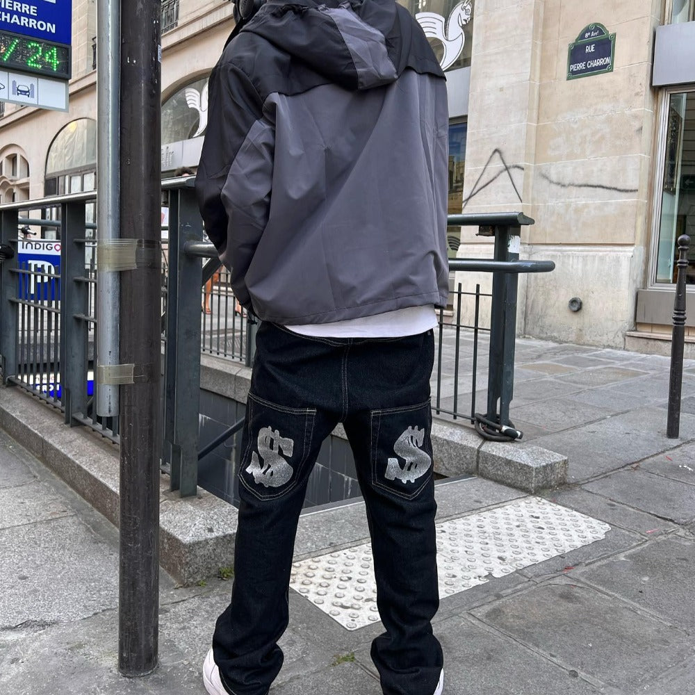 Dollar Embroidery Straight Leg Jeans