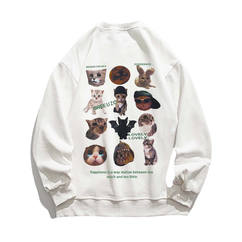 Cute Cartoon Cat Print Sweatshirt