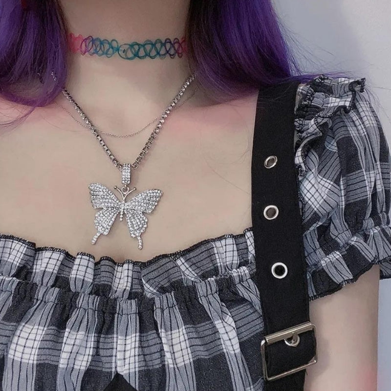 Rhinestone Butterfly Pendant Necklace