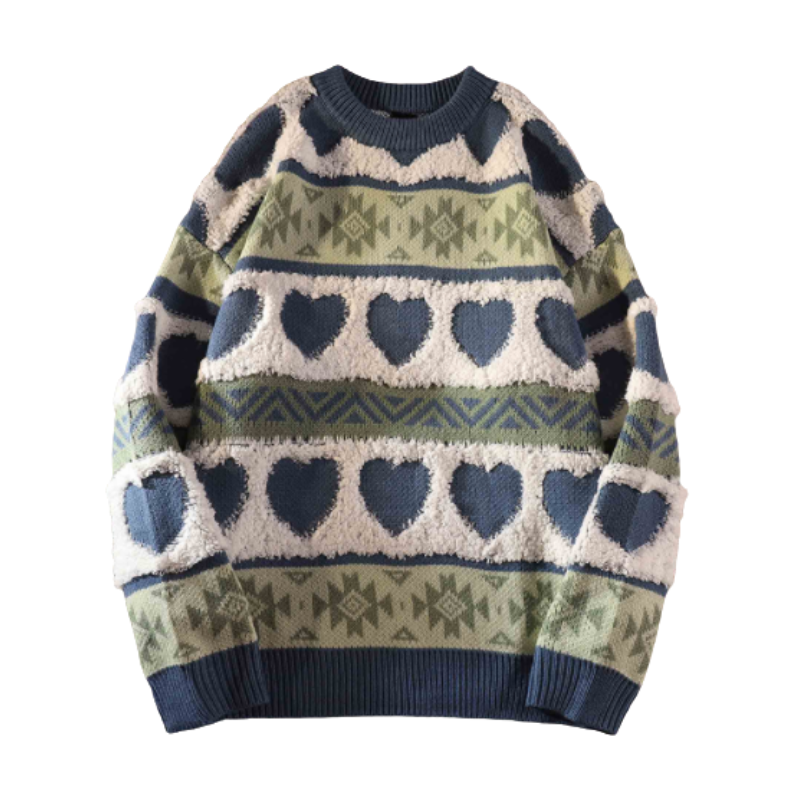 Patchwork Heart Jacquard Sweater