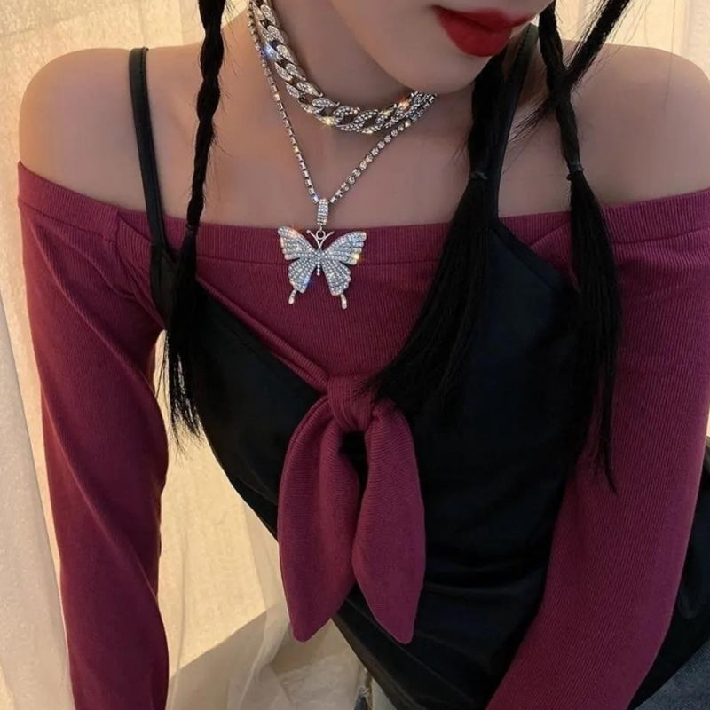 Rhinestone Butterfly Pendant Necklace