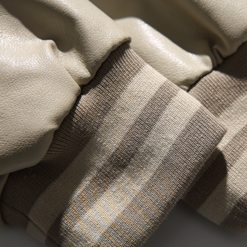 PU Patchwork Letter Leather Jacket