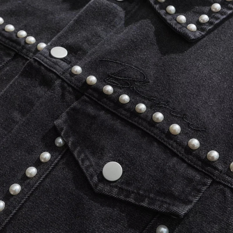 Studded Pearl Button Denim Jacket