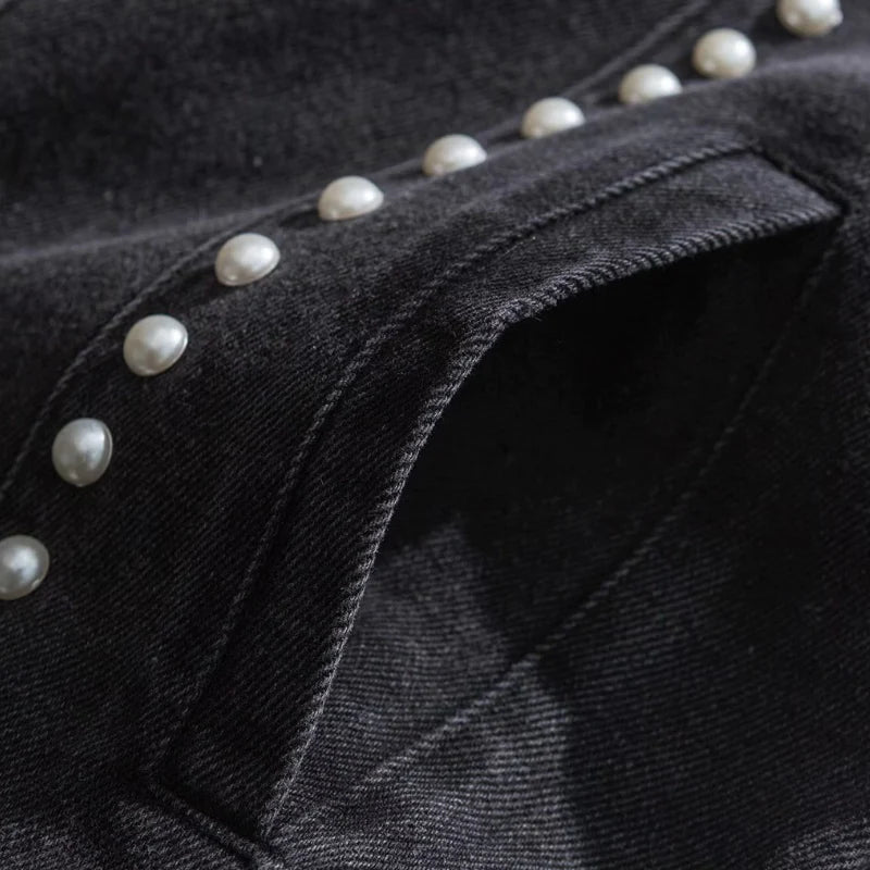 Studded Pearl Button Denim Jacket