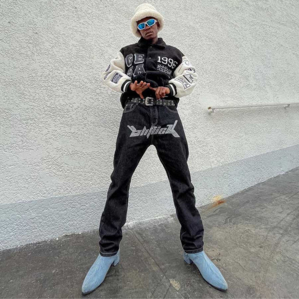 Dollar Embroidery Straight Leg Jeans