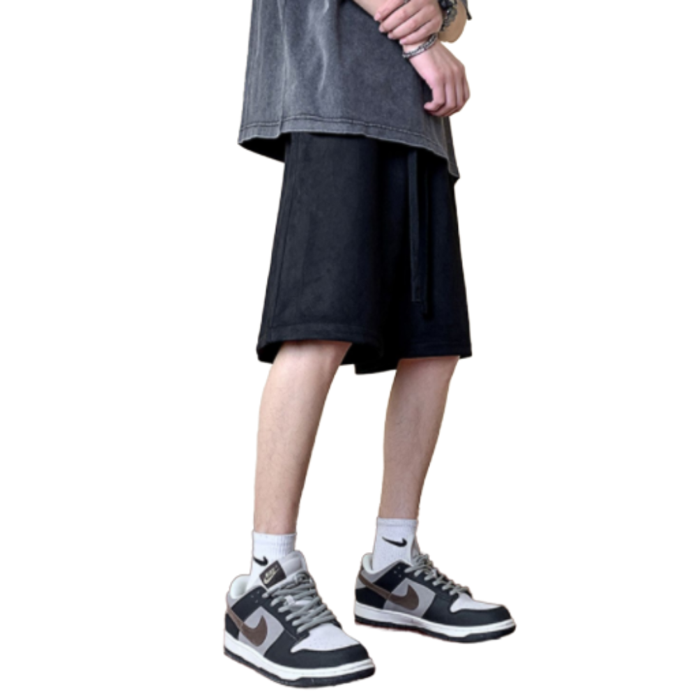 Solid Letter Embroidery Cotton Shorts