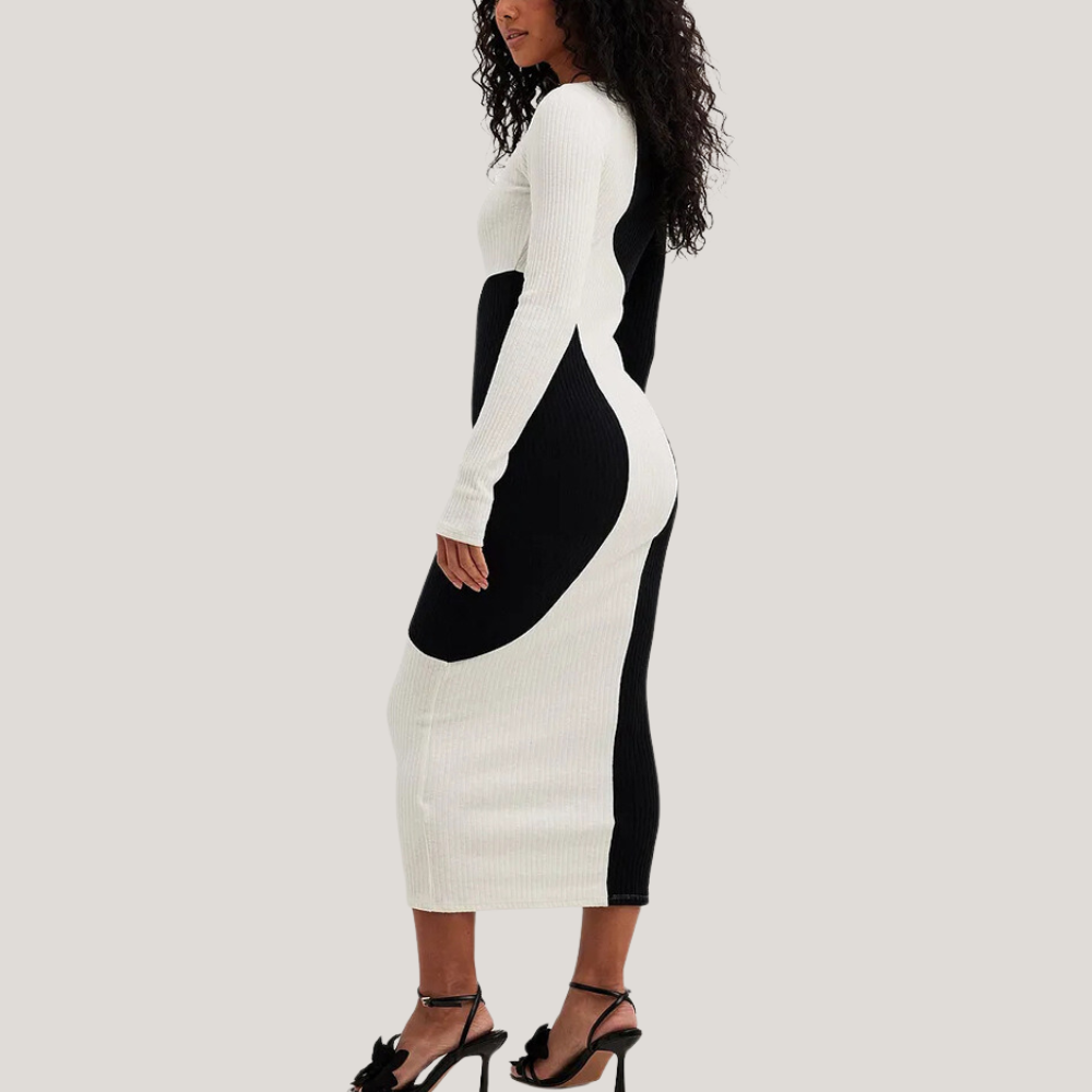 Women's Black and White Contrast Long Dress