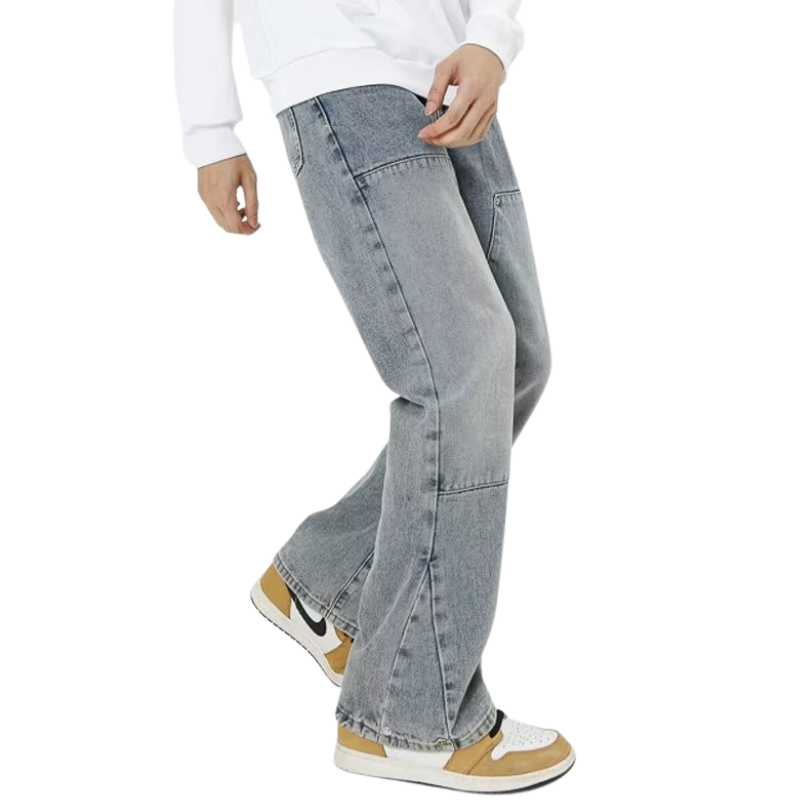 Solid Paneled Wide-Leg Jeans