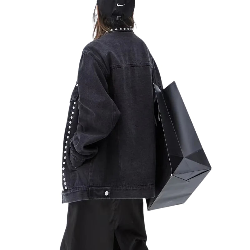 Studded Pearl Button Denim Jacket