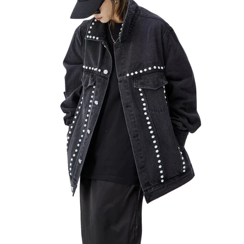 Studded Pearl Button Denim Jacket