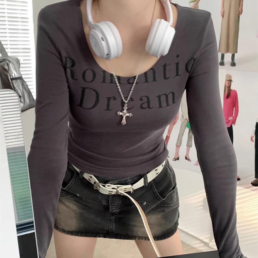 Women's Simple Letter Slim Long Sleeve